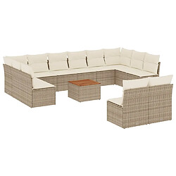 Maison Chic Salon de jardin avec coussins 13 pcs | Ensemble de Table et chaises | Mobilier d'Extérieur beige résine tressée -GKD80908