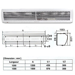 Marque Distributeur Rideau d air chaud 230V 120 Cm 1280 m3/h 7200W Thermoline