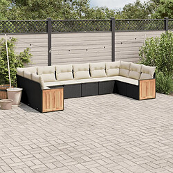 vidaXL Salon de jardin 10 pcs avec coussins noir résine tressée 