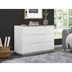 Vente-Unique Commode AMANI - 6 tiroirs - MDF - Blanc laqué et Chêne