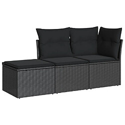 vidaXL Salon de jardin 3 pcs avec coussins noir résine tressée