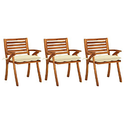 Maison Chic Lot de 3 Chaises à dîner de jardin avec coussins,Fauteuil/Chaises à manger d'extérieur Acacia massif -MN37904