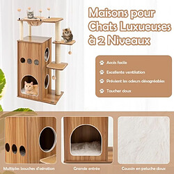 Helloshop26 Arbre à chat de 132,5 cm avec niche à 2 niveaux boules à ressort tour de jeux pour chats avec coussins amovibles et panier brun 20_0005400 pas cher