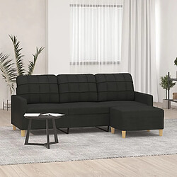 vidaXL Canapé à 3 places avec repose-pieds Noir 180 cm Tissu 