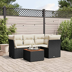 vidaXL Salon de jardin 5 pcs avec coussins noir résine tressée