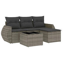 Maison Chic Salon de jardin 5 pcs avec coussins | Ensemble de Table et chaises | Mobilier d'Extérieur gris résine tressée -GKD50892