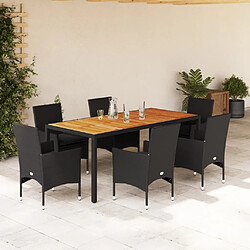 vidaXL Ensemble à manger de jardin et coussins 7pcs noir rotin acacia 