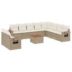 Maison Chic Salon de jardin 11 pcs avec coussins | Ensemble de Table et chaises | Mobilier d'Extérieur beige résine tressée -GKD71753