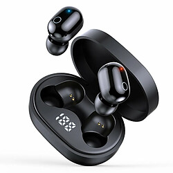 F2 Touch-Control Tws True Wireless 5.0 Casque Compatible Bluetooth Dual In-Ear Type Digital Display Sports Casque Étanche Noir