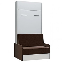 Inside 75 Armoire lit escamotable DYNAMO SOFA blanc canapé + accoudoirs tissu marron 90*200 cm