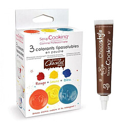 Scrapcooking 3 colorants liposolubles en poudre + 1 Stylo chocolat 