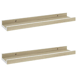 vidaXL Étagères murales 2 pcs blanc et chêne sonoma 40x9x3 cm