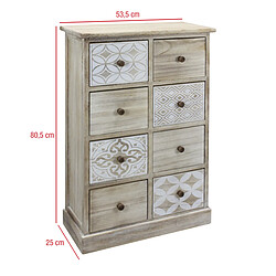 Mobili Rebecca Commode Chiffonier 8 Tiroirs Bois Beige Blanc Entrée 80,5x53,5x25