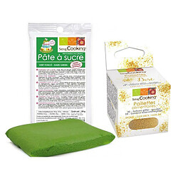 Scrapcooking Pâte à sucre vert foncé 100 g + paillettes dorées