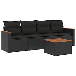 vidaXL Salon de jardin 5 pcs avec coussins noir résine tressée