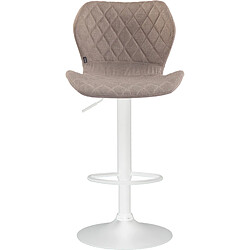 Decoshop26 Lot de 2 tabourets de bar avec coutures décoratives en forme de losanges en tissu taupe et métal blanc 10_0004123