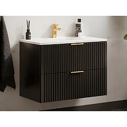 Vente-Unique Meuble de salle de bain suspendu strié avec vasque à encastrer - Noir - 80 cm - ZEVARA