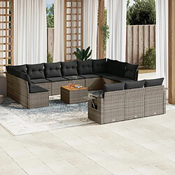 vidaXL Salon de jardin avec coussins 14 pcs gris résine tressée 