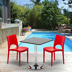 Grand Soleil Table Noir et 2 Chaises Colorées Polypro