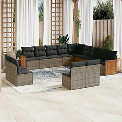 Maison Chic Salon de jardin avec coussins 13 pcs | Ensemble de Table et chaises | Mobilier d'Extérieur gris résine tressée -GKD24833