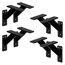 ML-Design Lot de 8 équerres d'étagère suspendue support mural en aluminium noir 120x120 mm