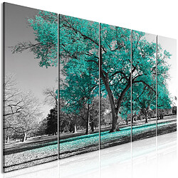 Decoshop26 Tableau toile de décoration murale impression premium en 5 parties sur châssis en bois motif L'automne dans le parc turquoise 200x80 cm 11_0018140 