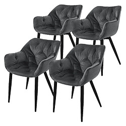 ML-Design Lot de 4 chaises de salle à manger assise anthracite en velours pieds métal noir