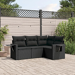 vidaXL Salon de jardin 4 pcs avec coussins noir résine tressée 