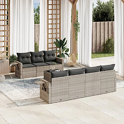 vidaXL Salon de jardin 8 pcs avec coussins gris clair résine tressée 