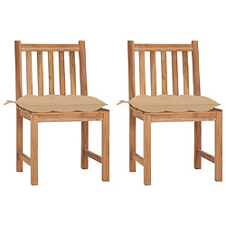 vidaXL Chaises de jardin lot de 2 avec coussins Bois de teck massif