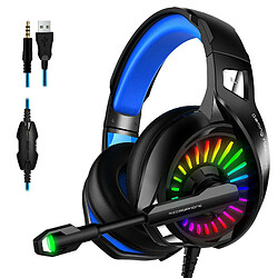 Chrono Casque de jeu avec microphone, compatible avec l'ordinateur portable PS4 PS5 Xbox One, écouteurs supra-auriculaires avec lumière LED RVB, micro antibruit, son surround stéréo 7.1(bleu)