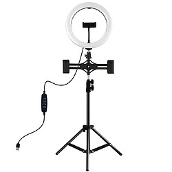 Yonis Kit Lumière Anneau LED 26cm Avec Support Double Téléphone et Trépied 1.1m Pour Vlogging