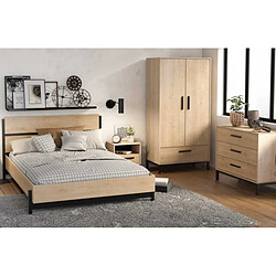 Dansmamaison Chambre complète 160x200 Chêne et Noir - DORON Chambre complète 160x200 Chêne et Noir - DORON - L 171 x l 204 x H 90 cm