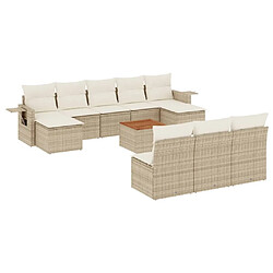 vidaXL Salon de jardin 11 pcs avec coussins beige résine tressée