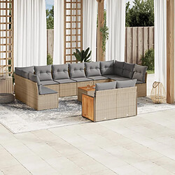 Maison Chic Salon de jardin avec coussins 13 pcs | Ensemble de Table et chaises | Mobilier d'Extérieur beige résine tressée -GKD50729