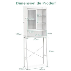 Avis Helloshop26 Meuble wc au-dessus de toilettes avec porte vitrée coulissante meuble de rangement industriel cadre en métal étagères réglables 170 cm blanc 20_0004921