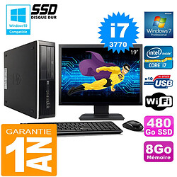 PC HP Compaq 8300 SFF Core I7-3770 Ram 8Go Disque 480 Go SSD Wifi W7 Ecran 19" - Occasion