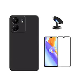 Kit de film en verre trempé de la couverture 5D + couvercle de silicone liquide + SuppOrt Magnétique Phonecare pour Xiaomi Redmi 13C - le noir 