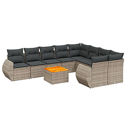 vidaXL Salon de jardin avec coussins 10 pcs gris résine tressée