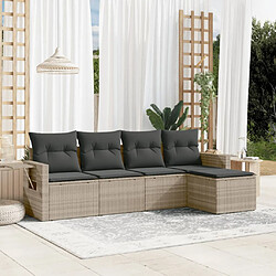 vidaXL Salon de jardin 5 pcs avec coussins gris clair résine tressée 