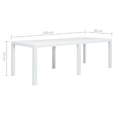 vidaXL Table de jardin Blanc 220x90x72 cm Plastique Aspect de rotin pas cher