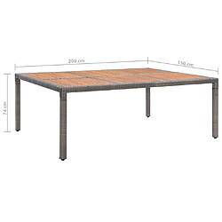 vidaXL Table de jardin Gris 200x150x74 cm Résine tressée et acacia pas cher