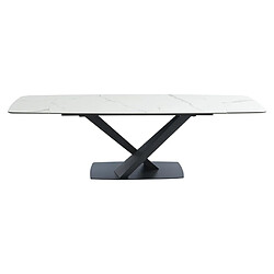 Avis Vente-Unique Table à manger extensible 6 à 10 personnes en verre trempé, céramique et métal - Effet marbre blanc et noir - MALATA de Maison Céphy