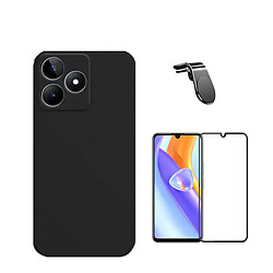 Jeu de films en verre trempé de la couverture 5D + Cas de silicone liquide + SuppOrt Magnétique L Voiture de conduite sécuritaire Phonecare pour Realme C53 - le noir