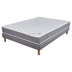 Ebac Matelas ressort + Sommier Gris clair 140x190 Ryad - Hauteur 20 cm - Soutien très ferme