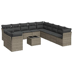 vidaXL Salon de jardin avec coussins 12 pcs gris résine tressée