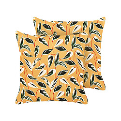 Beliani Lot de 2 coussins d'extérieur à motif de feuilles multicolores 45 x 45 cm TAGGIA