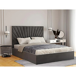 Lit coffre 160 x 200 cm - Velours - Gris anthracite + Matelas - RILIODA de Pascal Morabito 