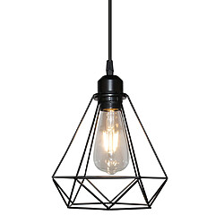 Stoex Vintage Suspension Lustre Abat-jour Cage forme Diamant Contemporain Luminaire La Vintage Suspension Lustre Abat-jour Cage forme Diamant Contemporain Luminaire Lampe Plafonnier Corde Ajustable Noir