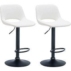 Decoshop26 Tabourets de bar chaises haute x2 avec repose-pieds en PVC blanc piètement métallique noir 10_0004064 